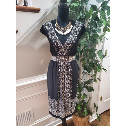 Emma & Michele Women's Black & White V-Neck Sleeveless Knee Length Dress Size XL