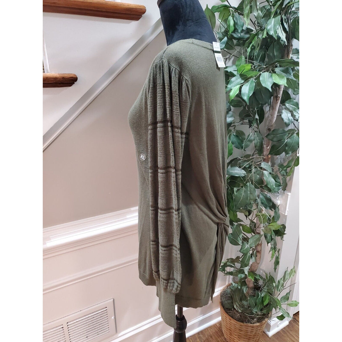 Blu Dahlia Women's Green Cotton Round Neck Long Sleeve Casual Sweater Size XL