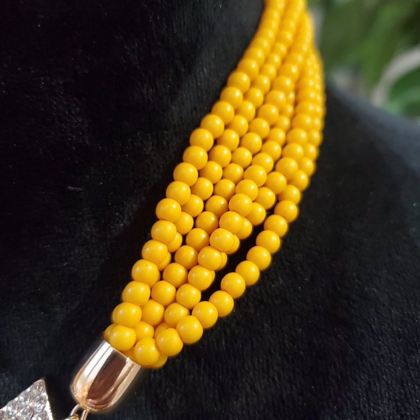 Nickel Free Women's Yellow Multilayer Round Beaded Fashion Jewelry Necklace