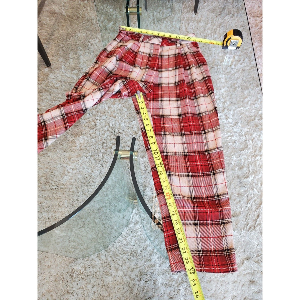 H&M Womens Red White Plaid Pockets Casual Outdoor Belt Loops Pants Size 10