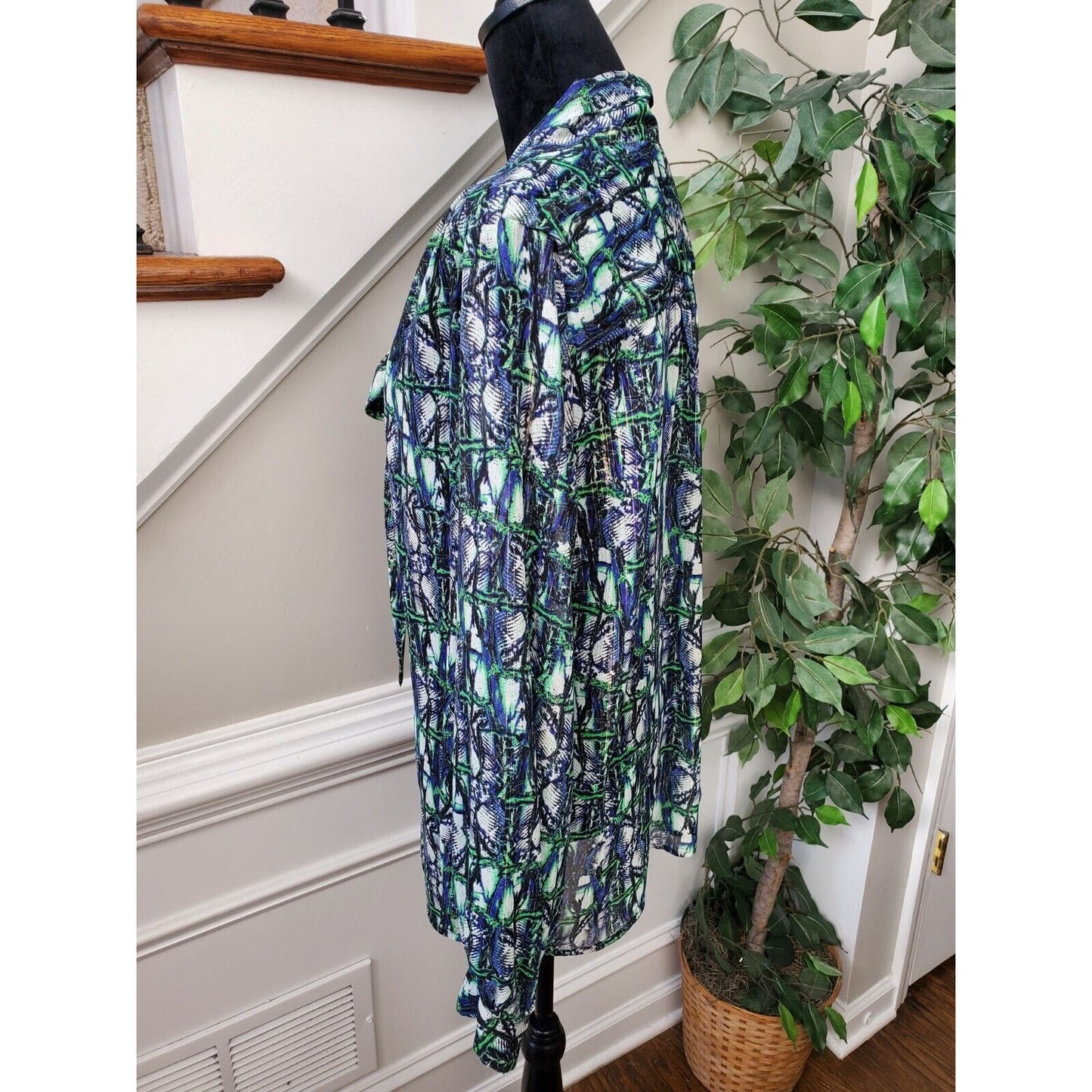 Liz Claiborne Women's Multicolor Rayon V-Neck Long Sleeve Casual Top Blouse 2X