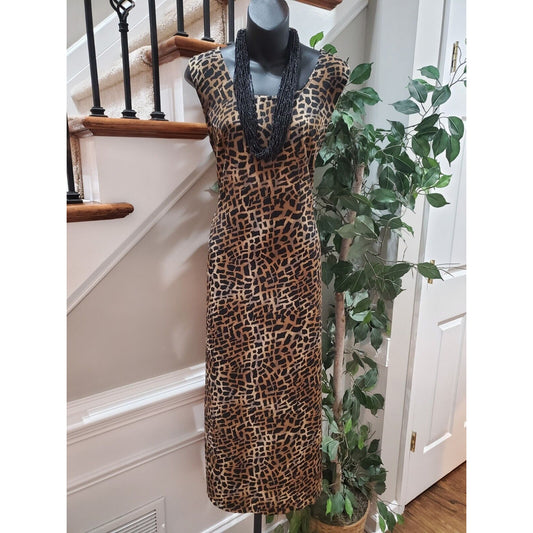 Sante Womens Brown Black Polyester Round Neck Sleeveless Long Maxi Dress Size M
