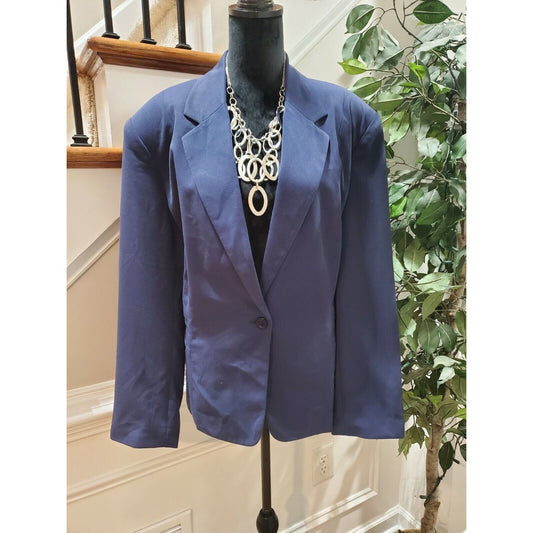 Ashley Stewart Women Blue Solid Rayon Long Sleeve Single Breasted Blazer Size 20