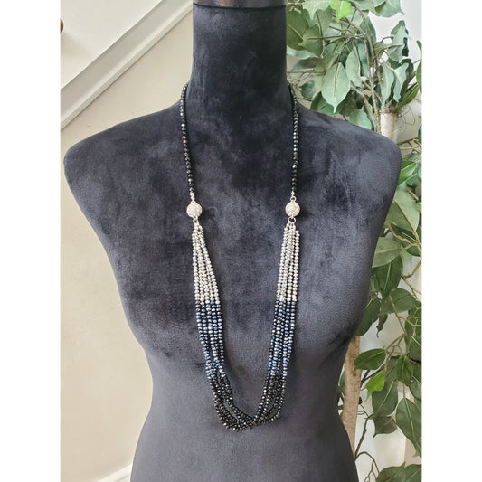 Women's Silver Multicolored Multilayer Crystal Beaded Fashion Jewelry Necklace