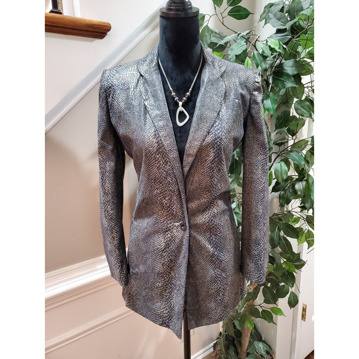 Cigliano Women Gray Polyester Single Breasted Long Sleeve Jacket Blazer Size 4