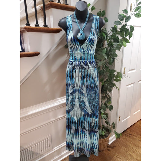 Fresh Of LA
 Womens Multicolor Polyester V-Neck Sleeveless Long Maxi Dress Large