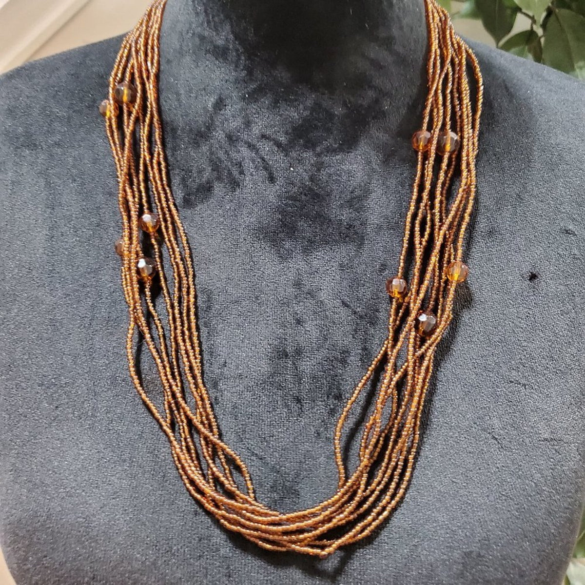 Women's Brown Multilayer Round Beaded with Lobster Clasp Jewelry Necklace