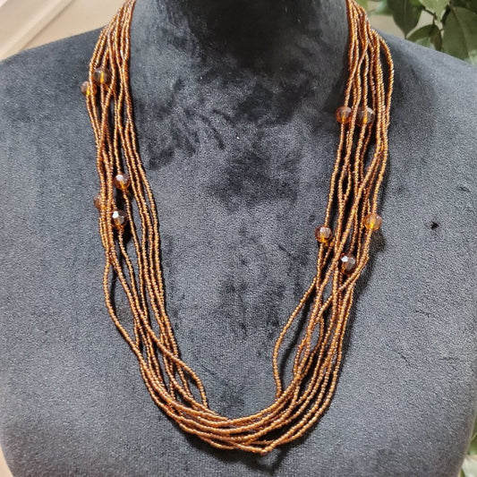 Women's Brown Multilayer Round Beaded with Lobster Clasp Jewelry Necklace