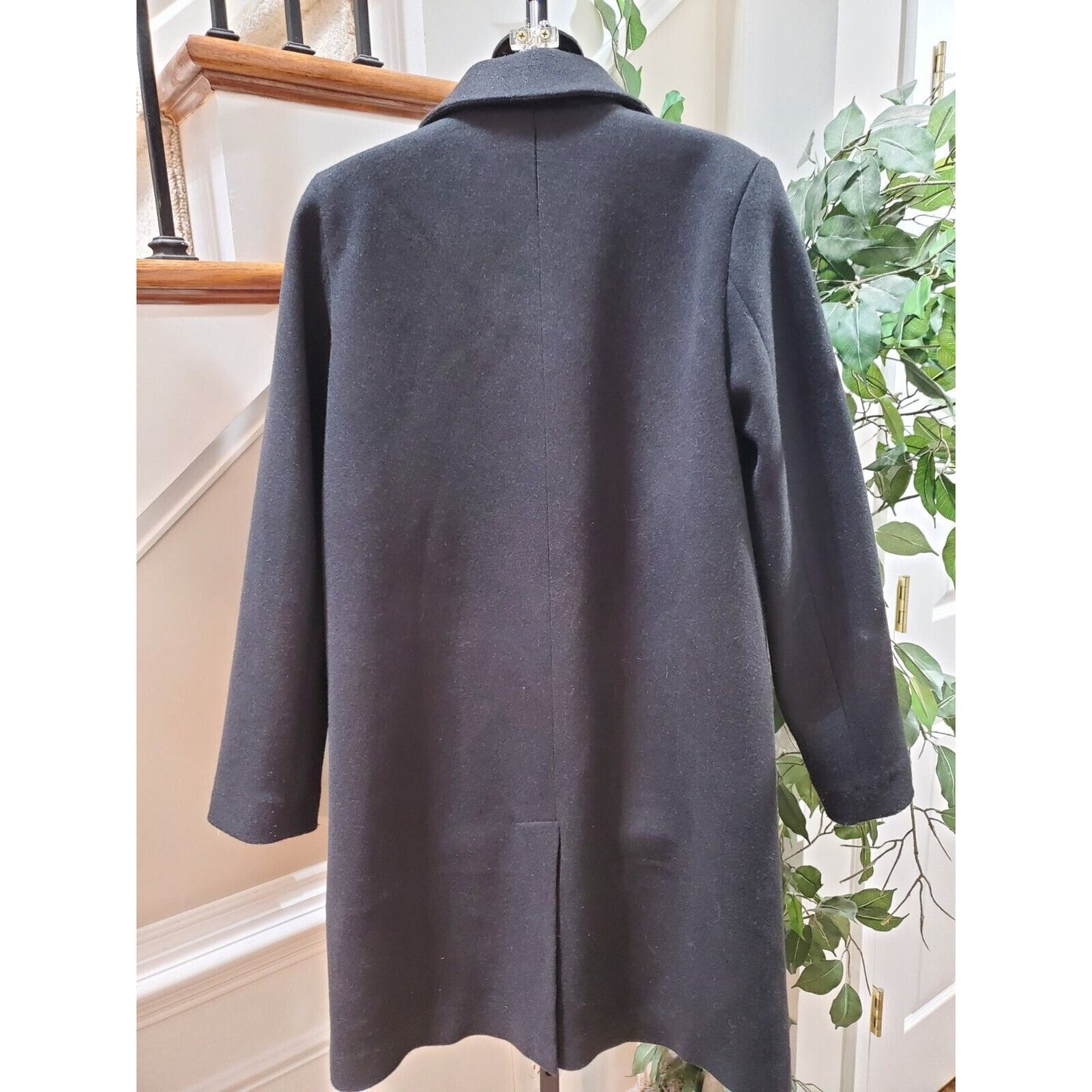 Nine West Women Black Wool Long Sleeve Buttons Front Casual Long Coat Size M