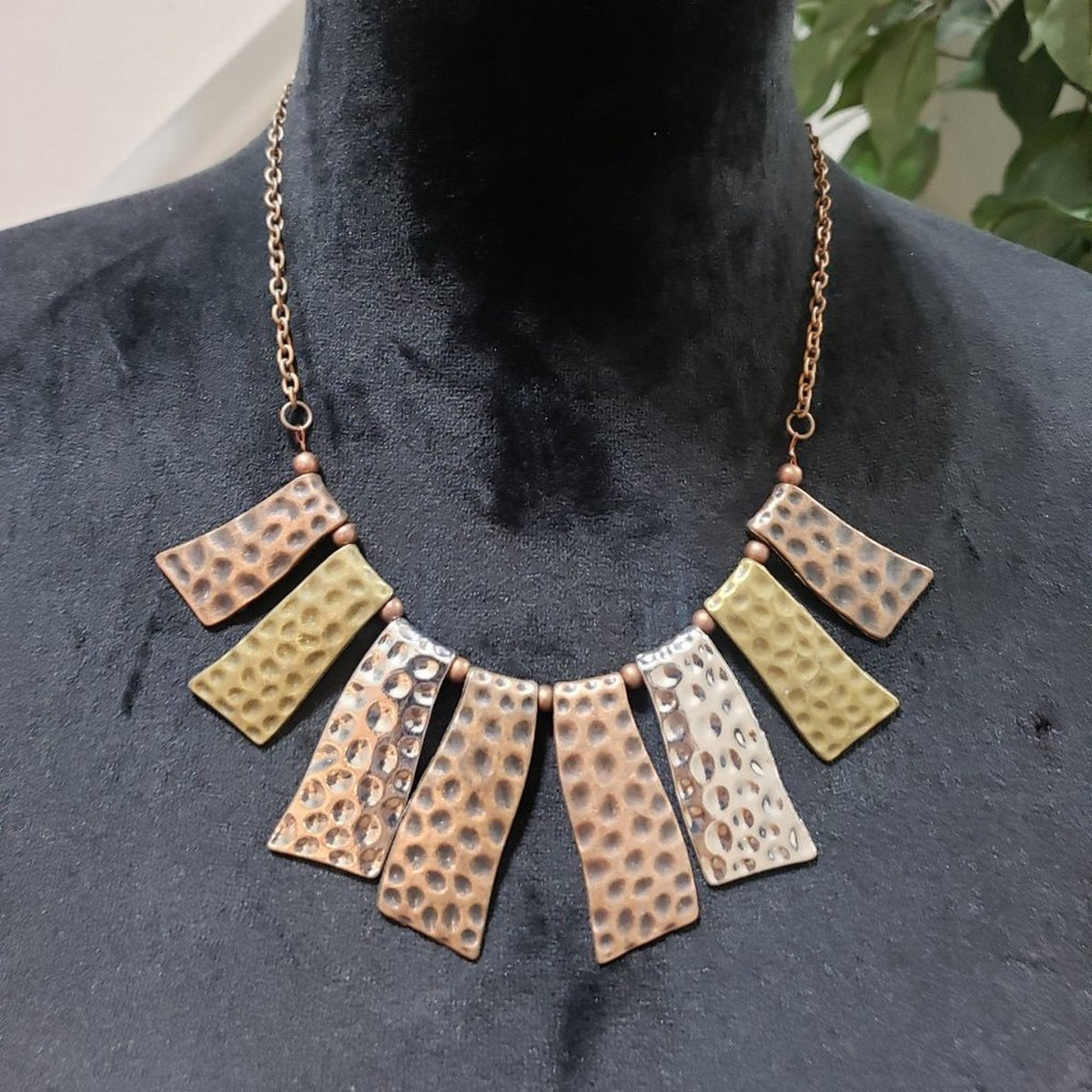 Abstract Wavy Plates Copper Chain Silver Brass Fan of the Tribe Necklace