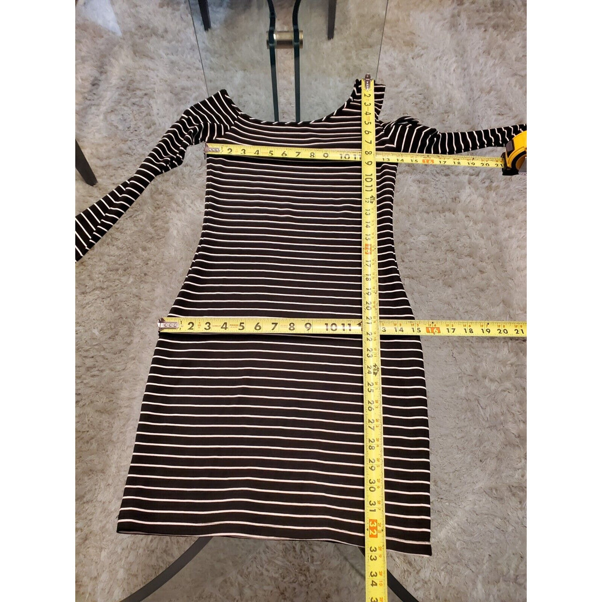 Torn by Ronny Kobo Off Shoulder Black Striped CutOut Sleeve Knee Length Dress XS
