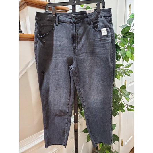 Times & Tru Women's Gray Denim Cotton High Rise Straight Fit Jeans Pant Size 18