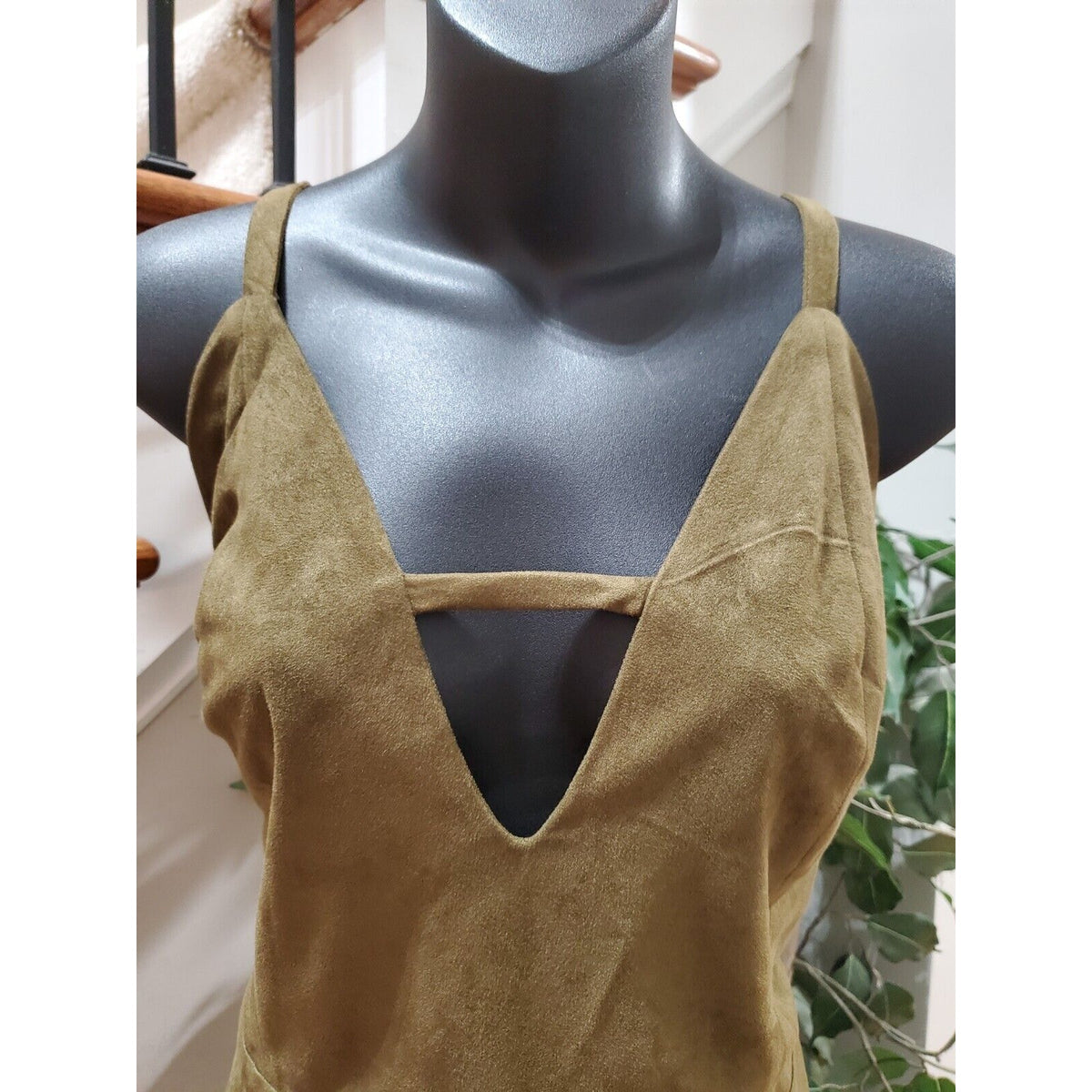 COC Womens Olive Polyester V Neck Sleeveless 1 Piece Jumpsuit Curvy Fit Size 1XL