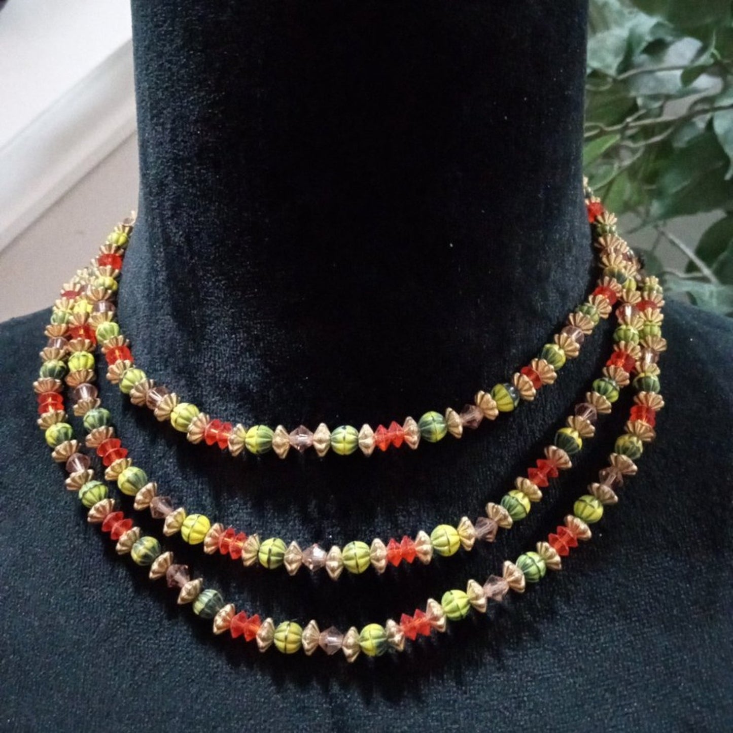 Womens Fashion Triple Strand Multicolor Beaded Choker Necklace with Hook & Clasp