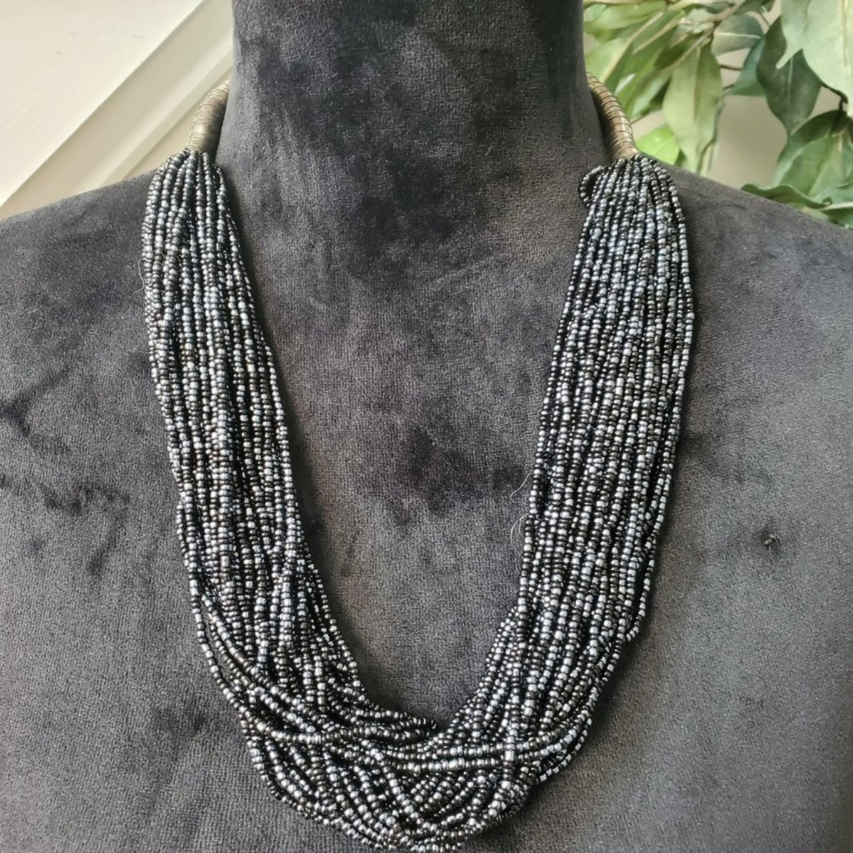 Womens Black Multilayer Round Beaded with Lobster Clasp Fashion Jewelry Necklace