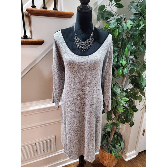 NAIF Women's Solid Gray Rayon Scoop Neck Long Sleeve Knee Length Dress Size 2X