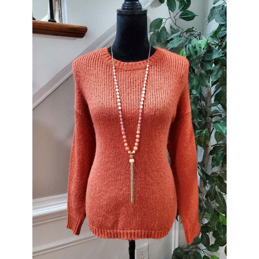 Cotton Emporium Women Orange Long Sleeve Round Neck Pullover Knit Sweater Small