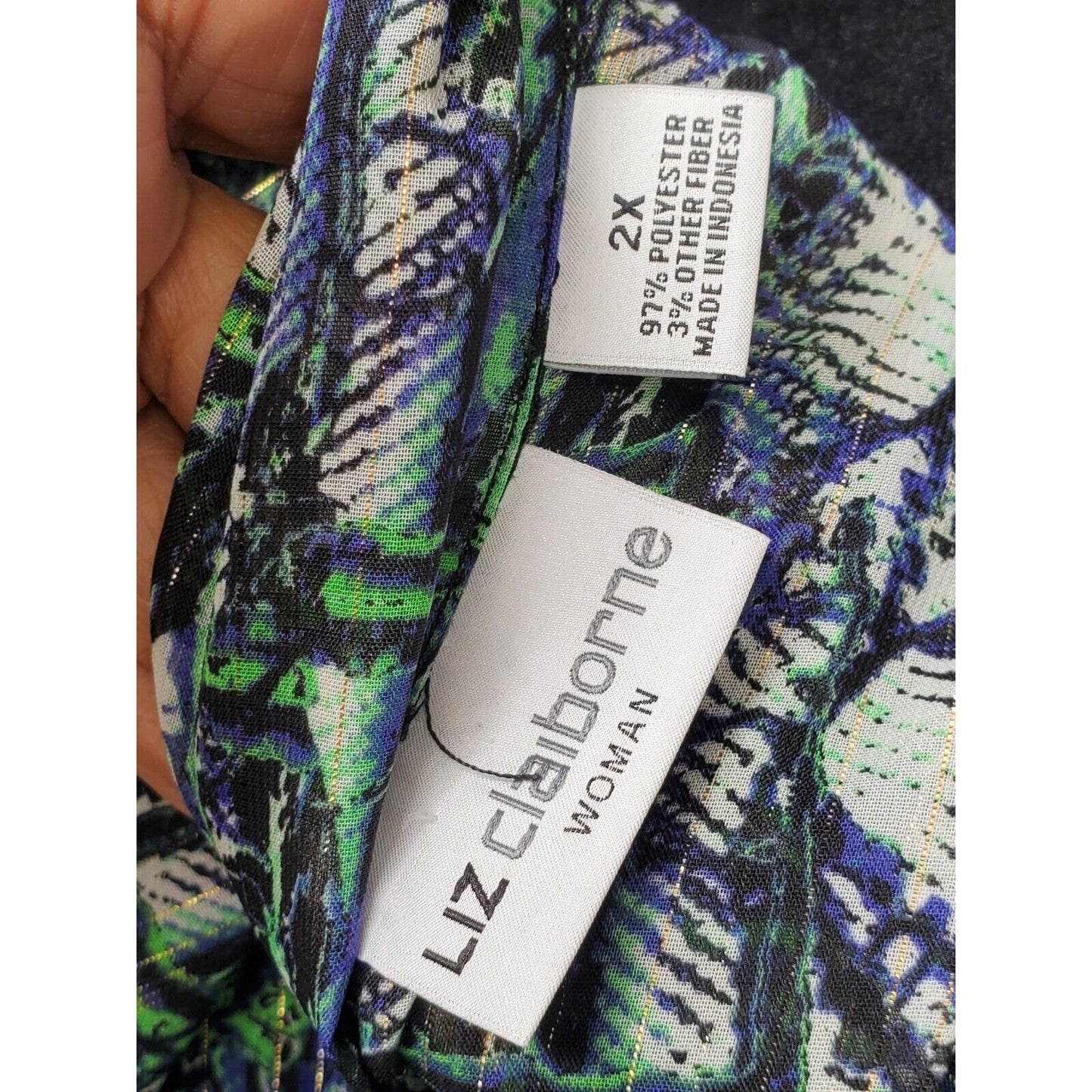 Liz Claiborne Women's Multicolor Rayon V-Neck Long Sleeve Casual Top Blouse 2X