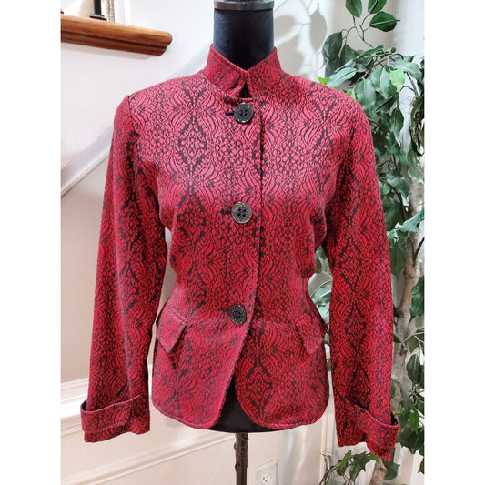 Coldwater Creek Women Red Polyester Single Breasted Long Sleeve Jacket Blazer 10