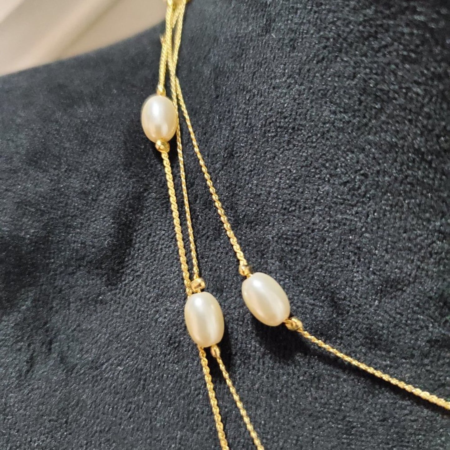 Women's Multilayer Beige Round Beaded Link Chain Fashion Pendant Necklace