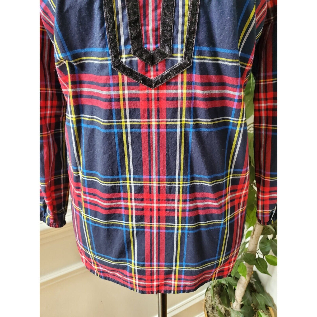 Talbots Petite Women's Blue Cotton Check Long Sleeve Casual Top Blouse Size LP