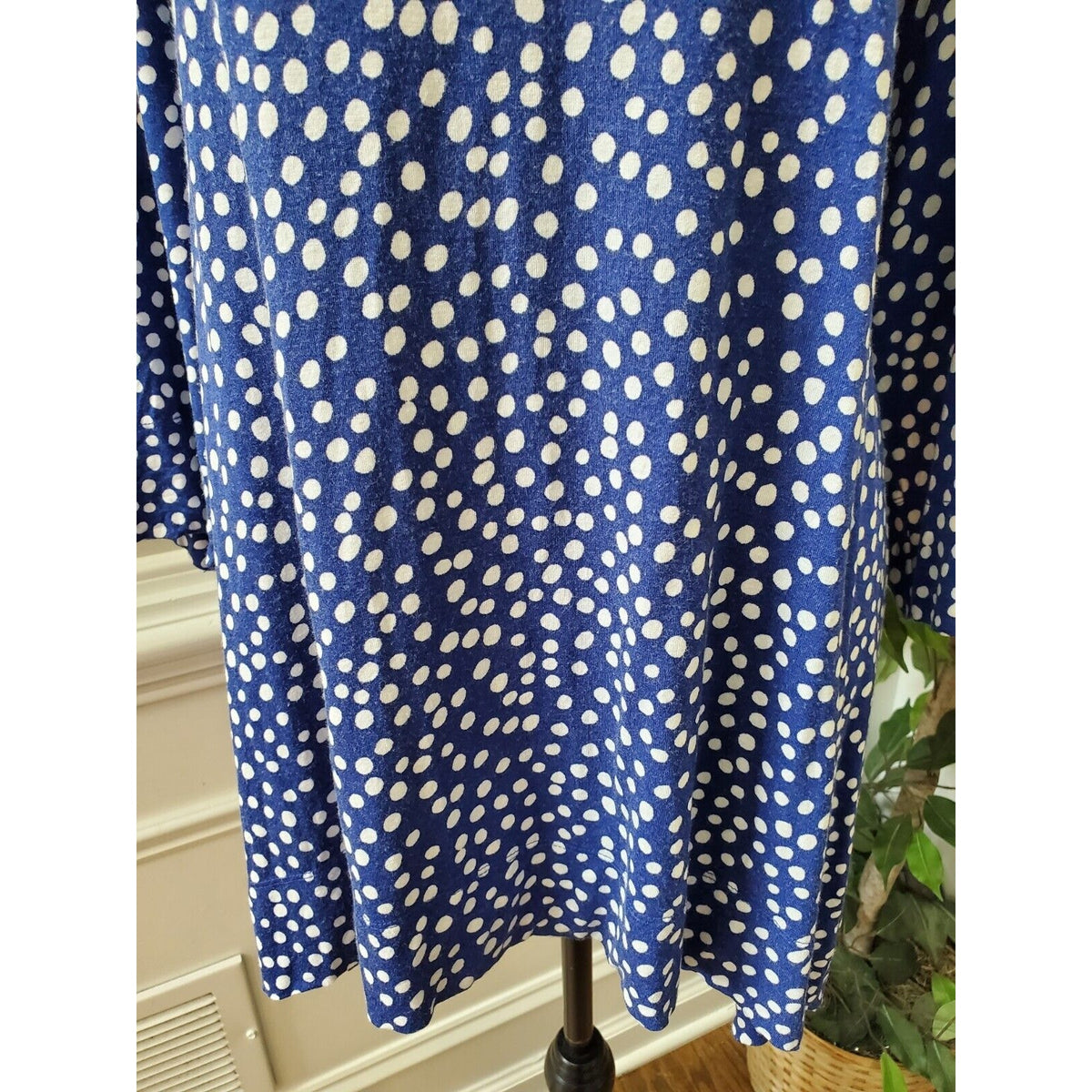Chico's Blue Polka Dot Rayon Round Neck Long Sleeve Casual Top Blouse (3) XL