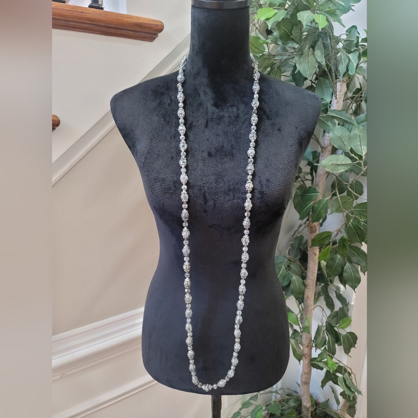 Women's Classic Long Glass Crystal Beads Single Strand Faceted Heavy Necklace