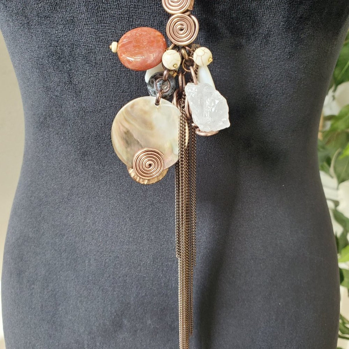 Women's Acrylic Gemstone Tassel Pendant Necklace Jewelry Party