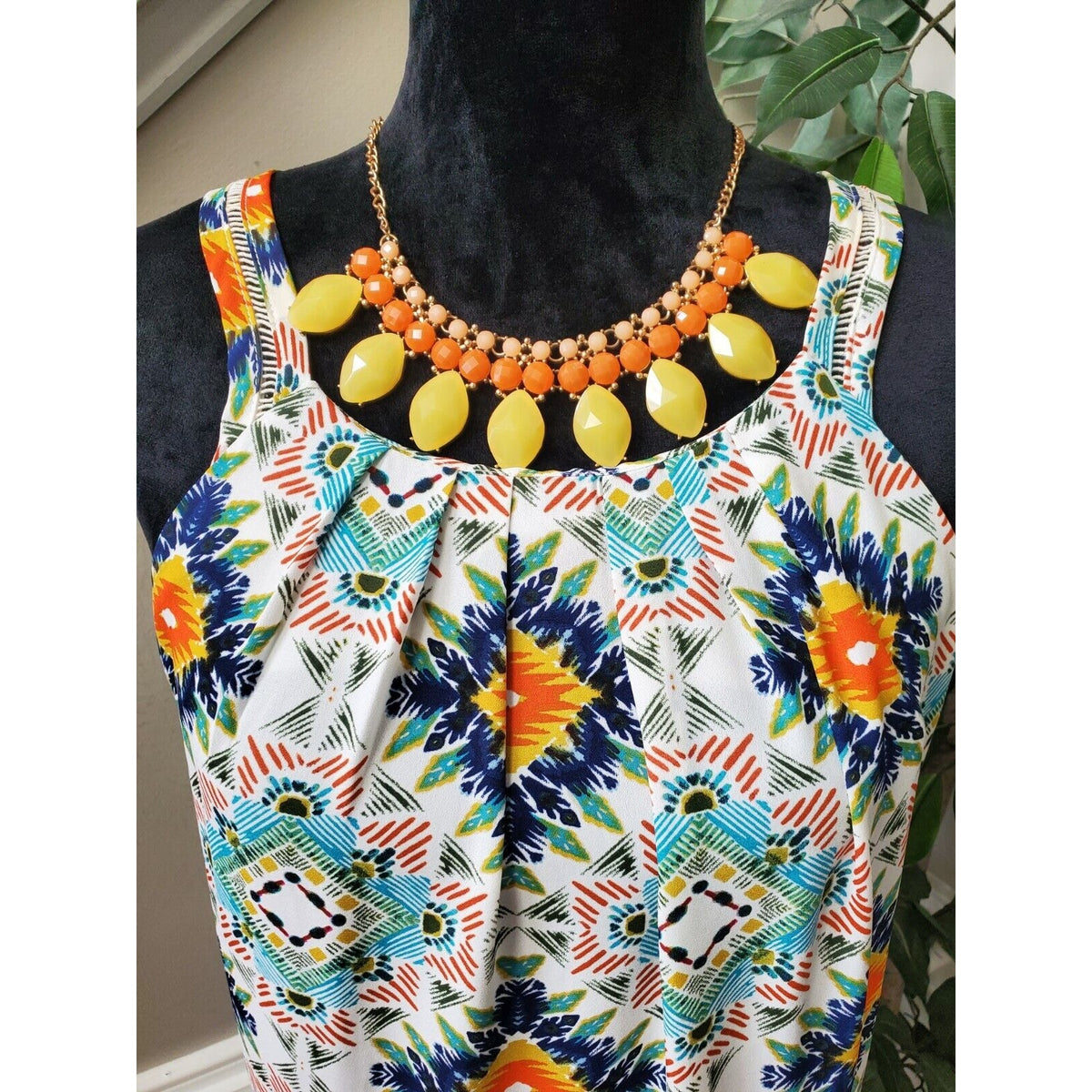 Spense Women Multicolor Polyester Round Neck Sleeveless Knee Length Dress Size L