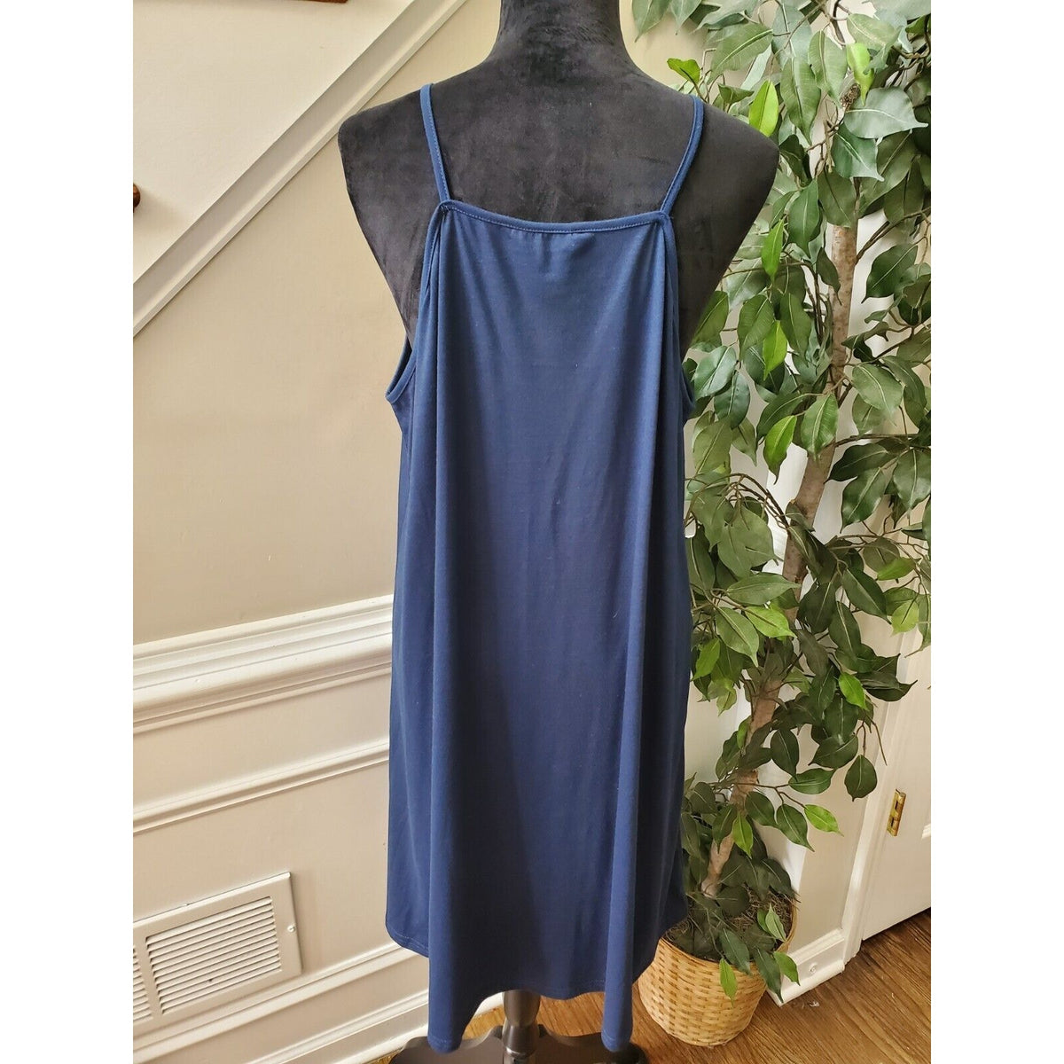 Shein Curve Women Blue Floral Square Neck Sleeveless Knee Length Dress Size 2XL