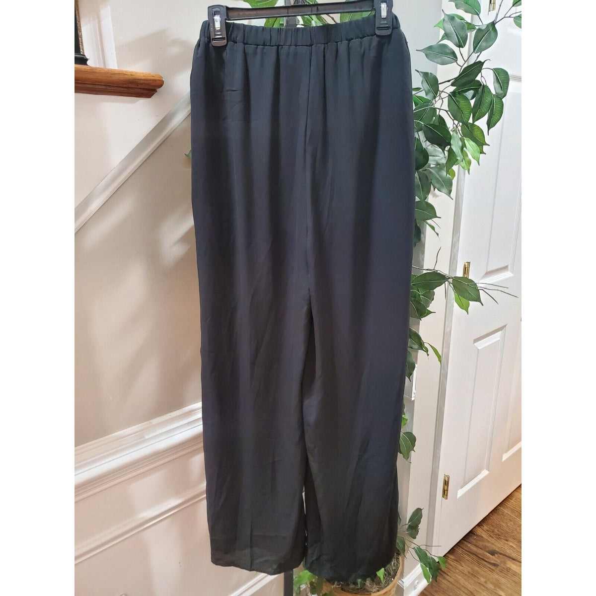 SHELN Womens Black Solid High Rise Drawstring Pleated Casual Trouser Pant Size 6