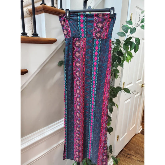 Stoosh Women's Jade Berry Multicolor Elastic High Waist Maxi Skirt Size Small