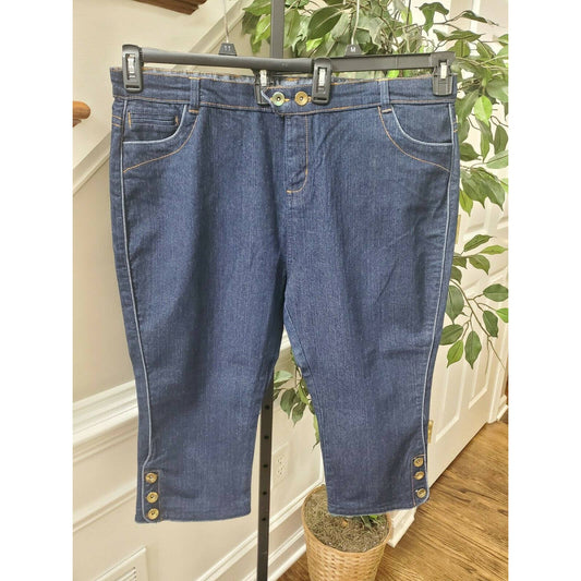 Caren Short Women's Denim Blue Cotton Mid Rise Curvy Capri Jeans Pants Size 20