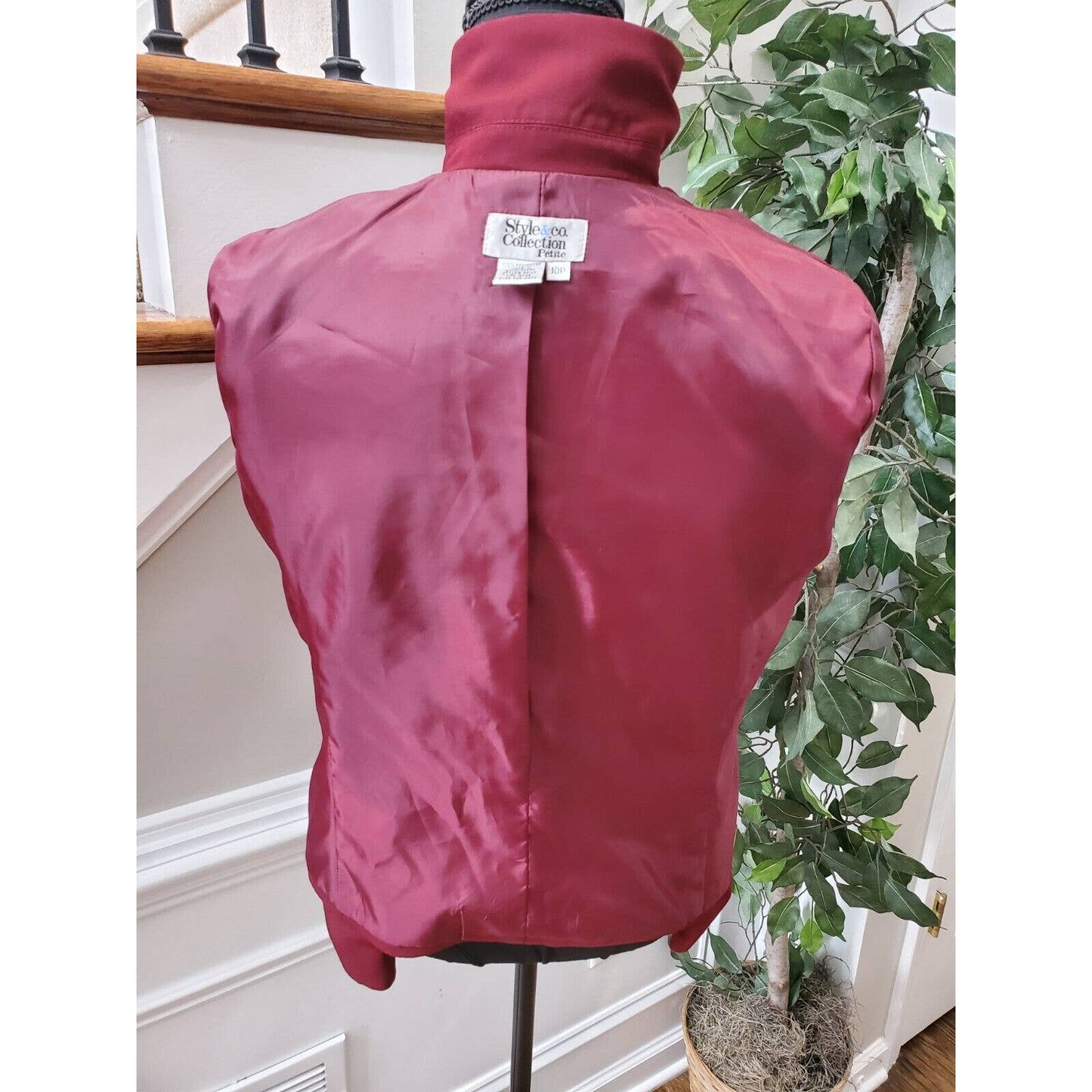 Style& Co. Women's Maroon Polyester Long Sleeve Full Zip Jacket Blazer Size 10P