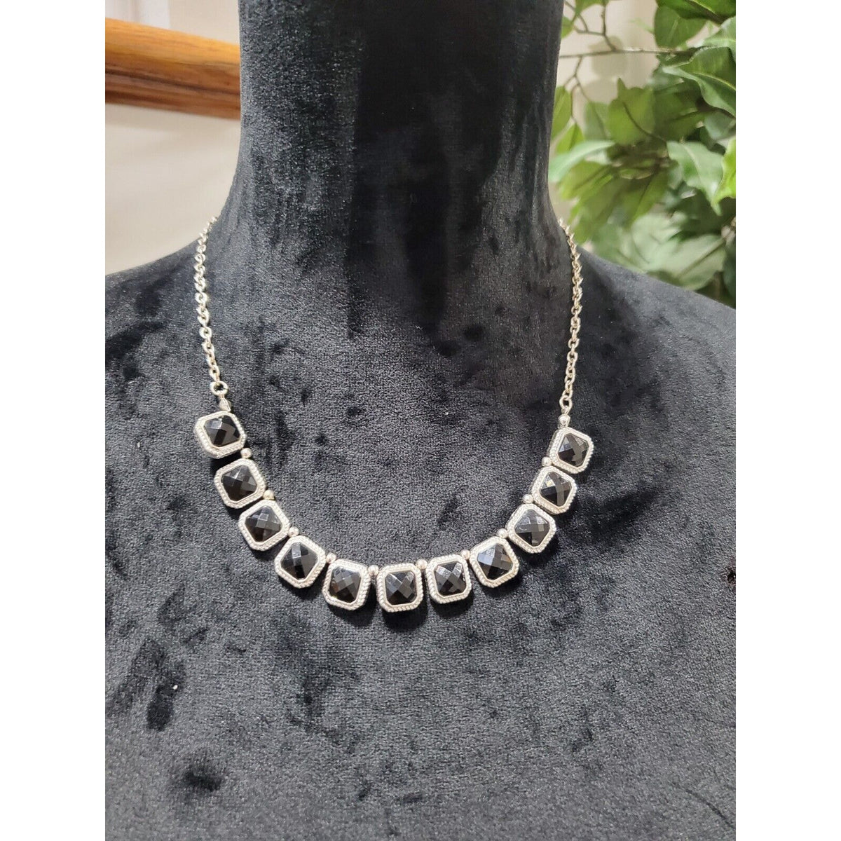 Women's Silver Onyx Inspired Black Gemstones Partywear Necklace
