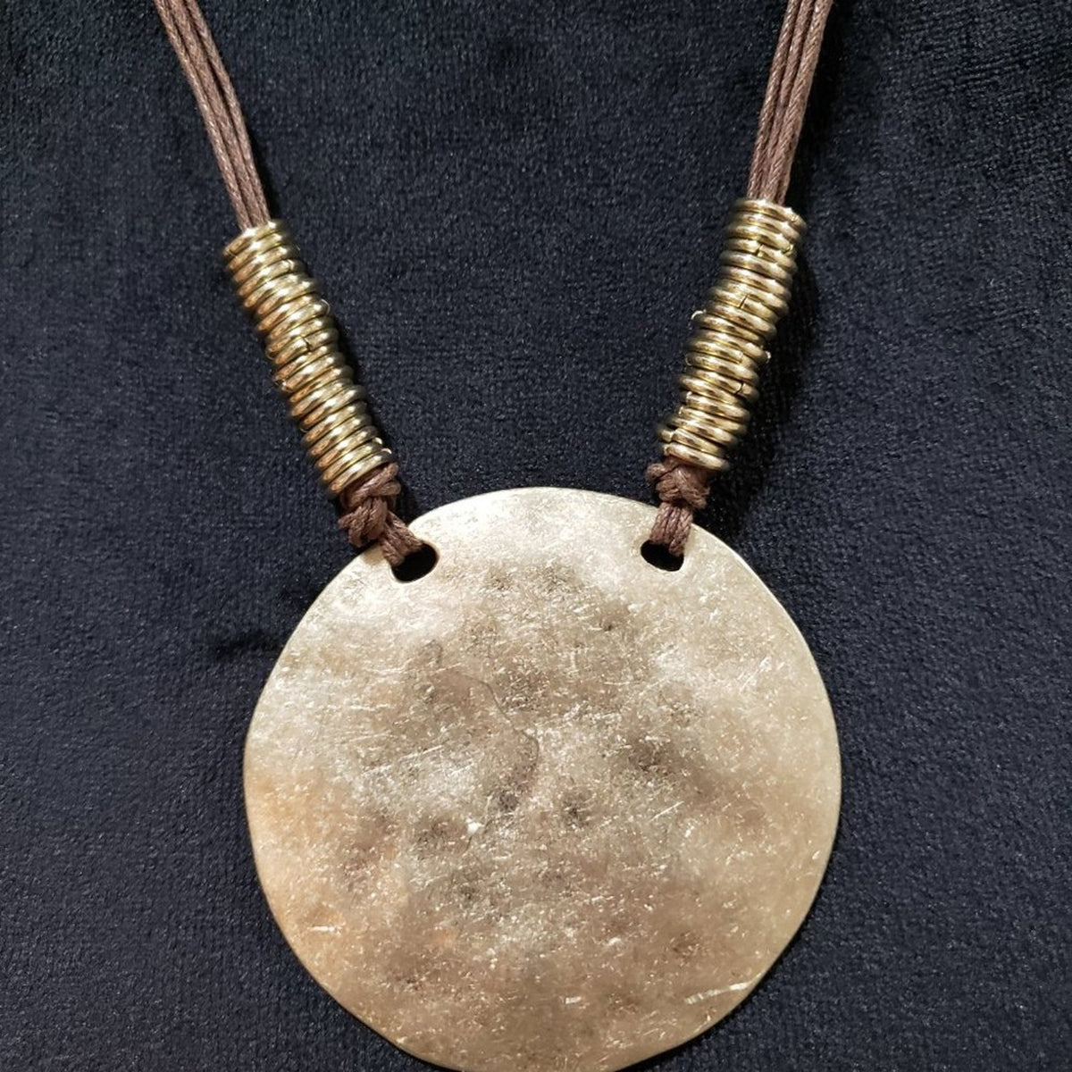 Womens Modern Chunky Gold Tone Charm Beaded Big Round Hammered Pendant Necklace