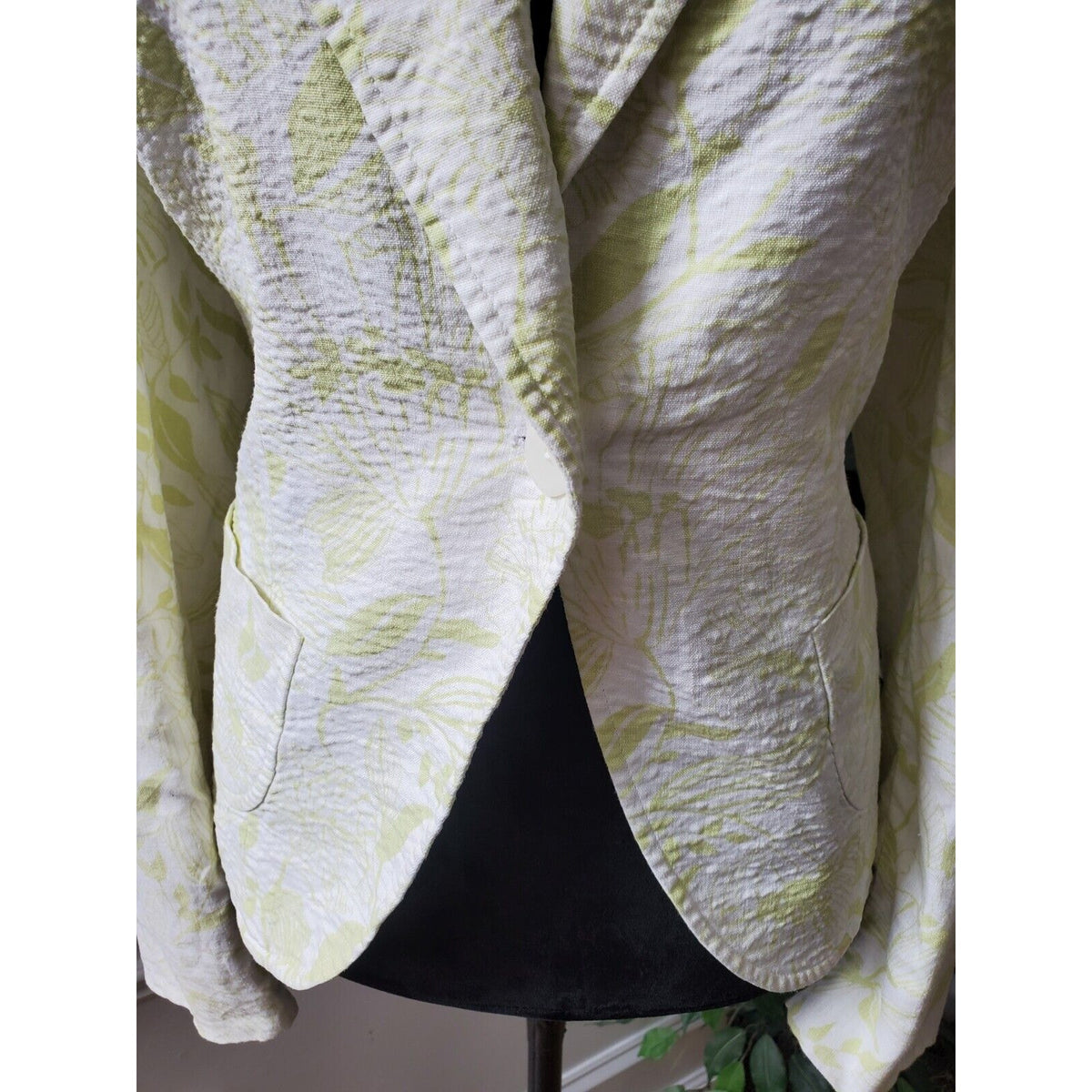 Style & Co Women White Floral Linen Long Sleeve Single Breasted Blazer Jacket 14