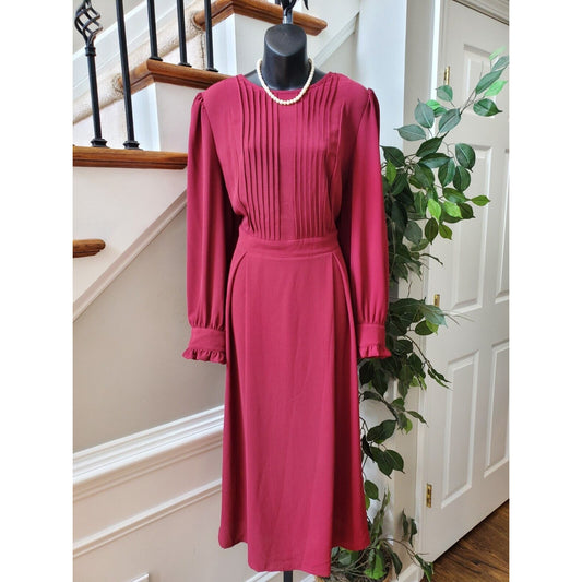SHELN Curve Women's Red Elastane Round Neck Long Sleeve Long Maxi Dress Size L