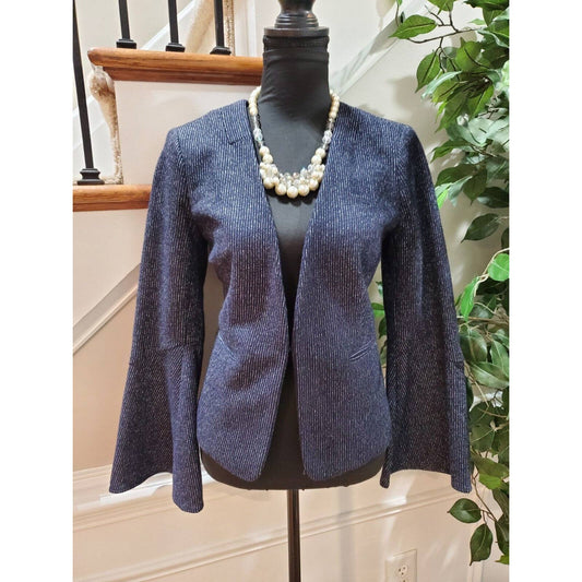 Anthropologie Cartonnier Blue Wool Long Sleeve Open Front Casual Jacket Blazer 4