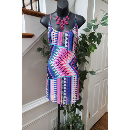Express Womens Multicolor Polyester Scoop Neck Sleeveless Knee Length Dress XS