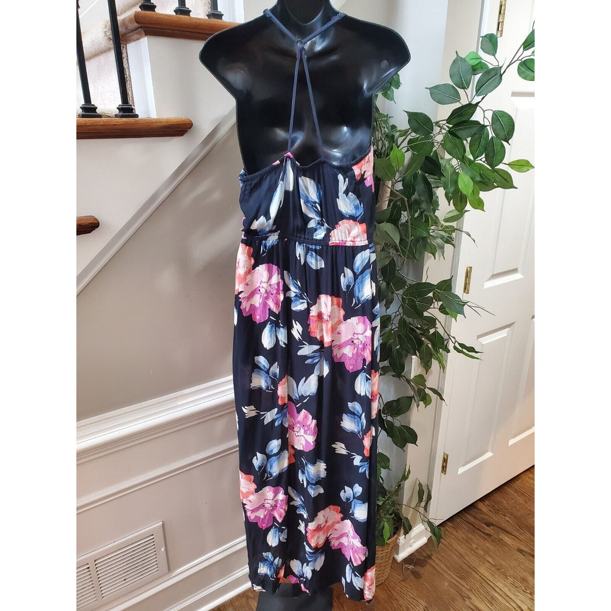 Band of Gypsies Women's Multicolor Floral Viscose V-Neck Long Maxi Dress Small