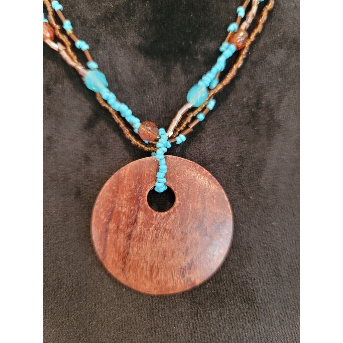 Women Fashion Brown Faux Jade Circle Turquoise Beads Pendant Lobster Clasp