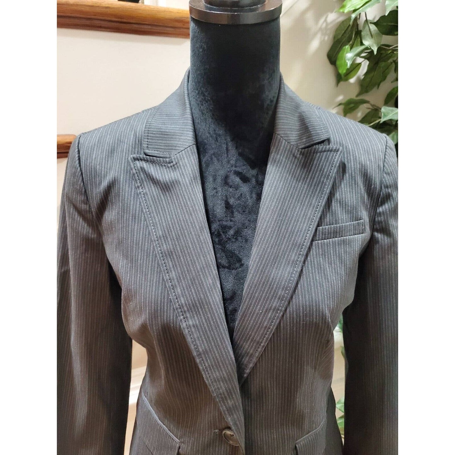 Banana Republic Women Gray Striped Cotton Long Sleeve Single Breasted Blazer 8