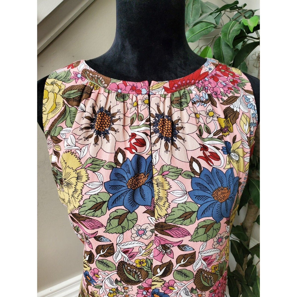 Loft Women's Floral Polyester V-Neck Sleeveless Casual Knee Length Dress Size L