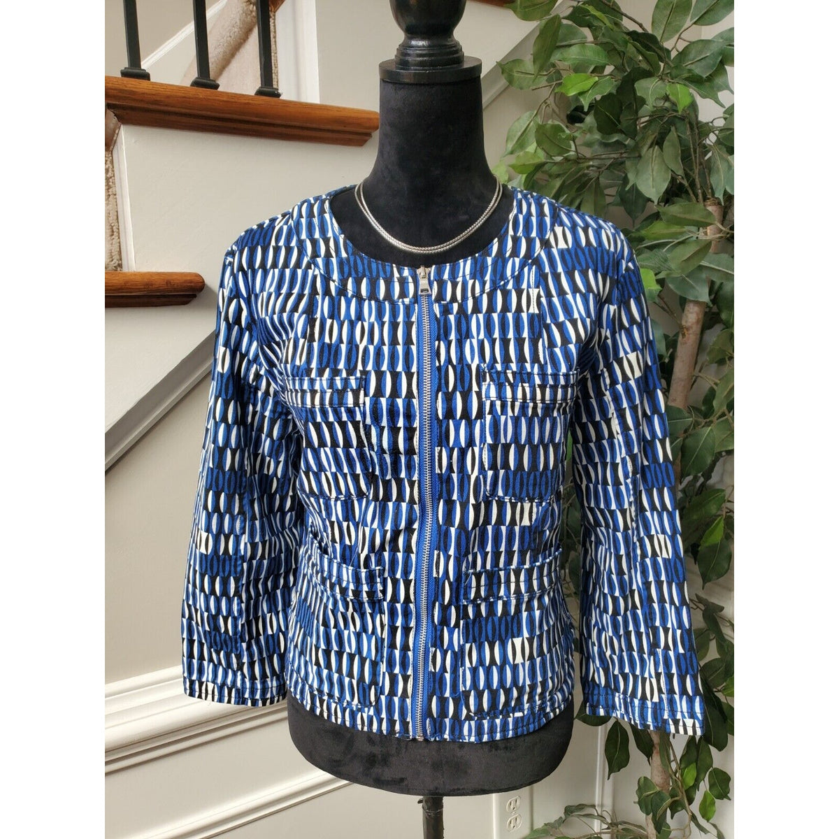 Ellen Tracy Womens Blue Cotton Long Sleeve Full Zip Casual Jacket Extra Large