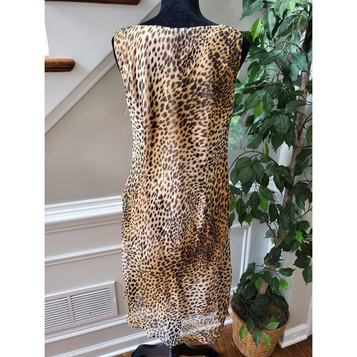 Scarlett Beige & Brown Leopard Polyester V-Neck Sleeveless Knee Length Dress 12