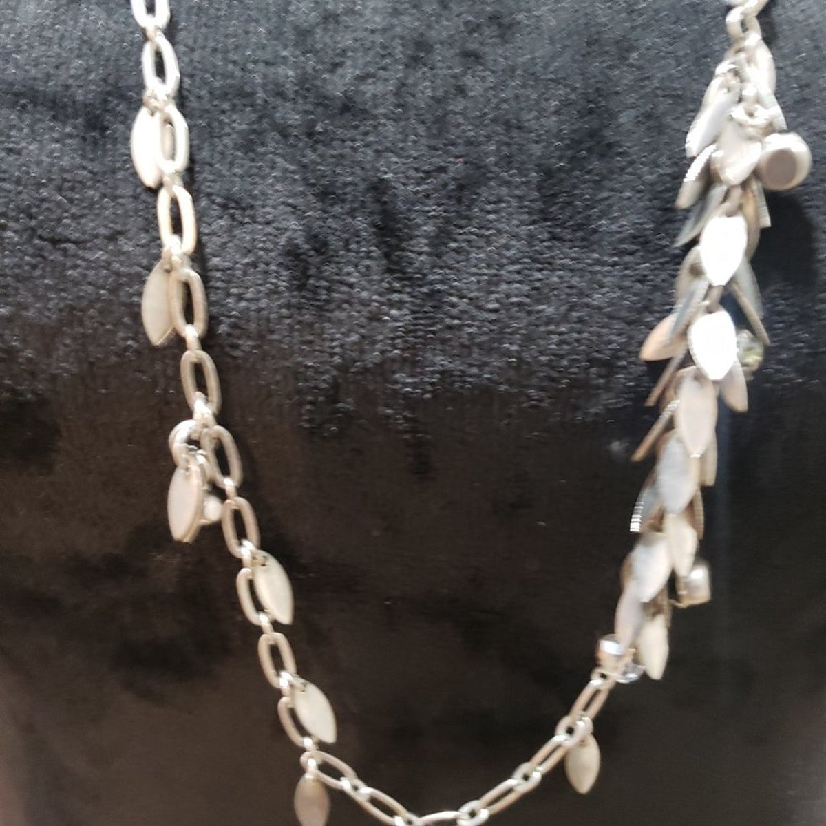 Loft Beaded and Silver Leaf Charms Womens Teardrop Necklace with Lobster Clasp