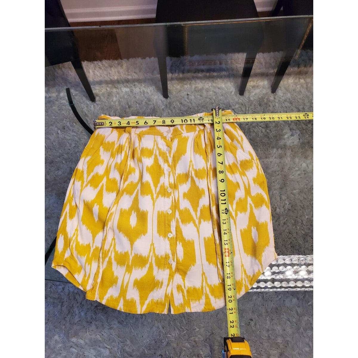 LOFT Women's Yellow White Button Down Fully Lined Pockets & Belt Loops Skirt M