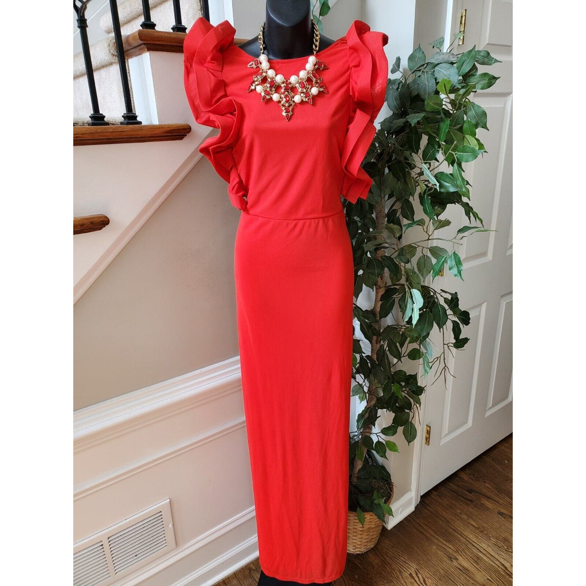 Fashion Nova Always A Good Time Ruffle Polyester Sleeveless Maxi Long Dress 1X