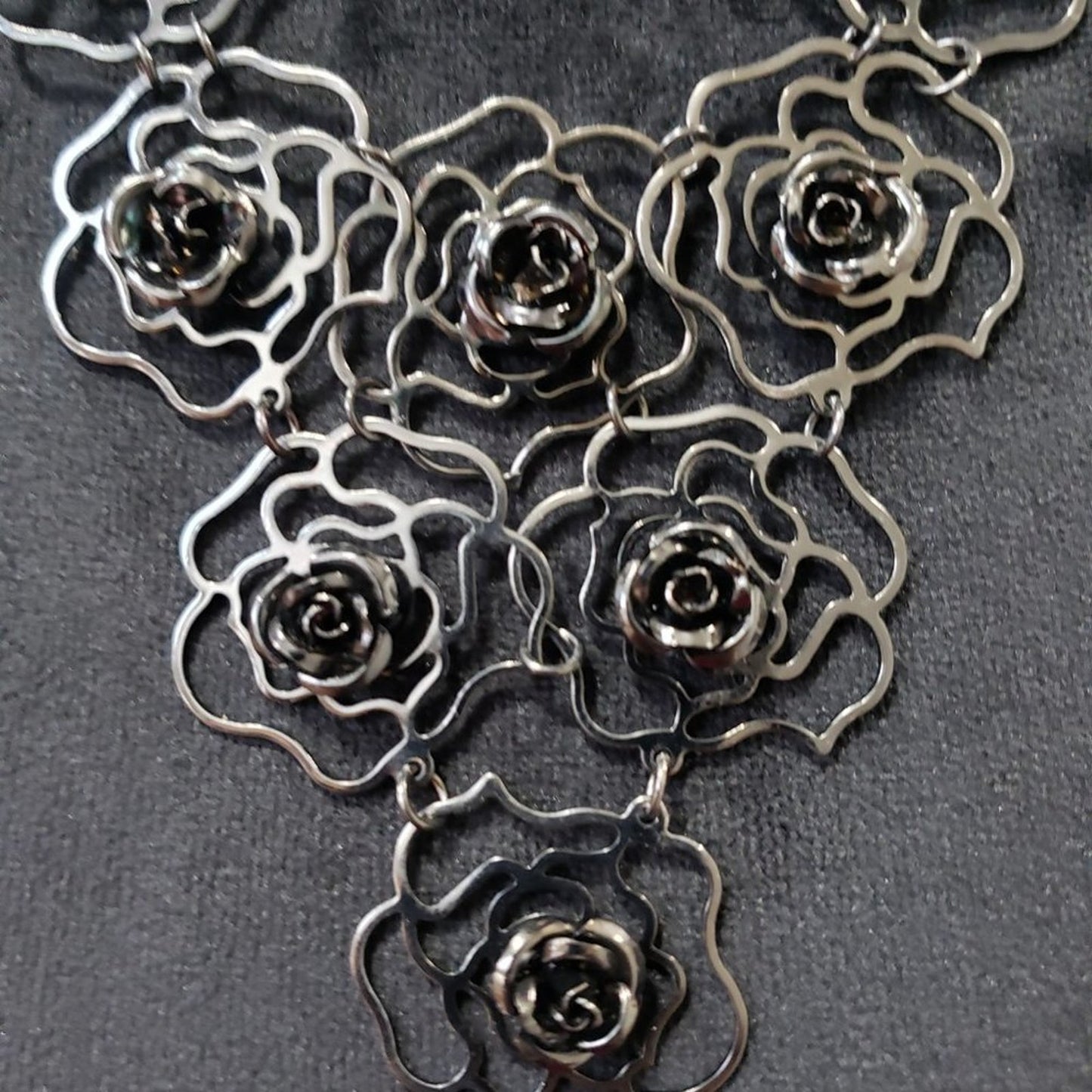 Claires Women's Vintage Silver Tone Link Flower Bib Statement Necklace